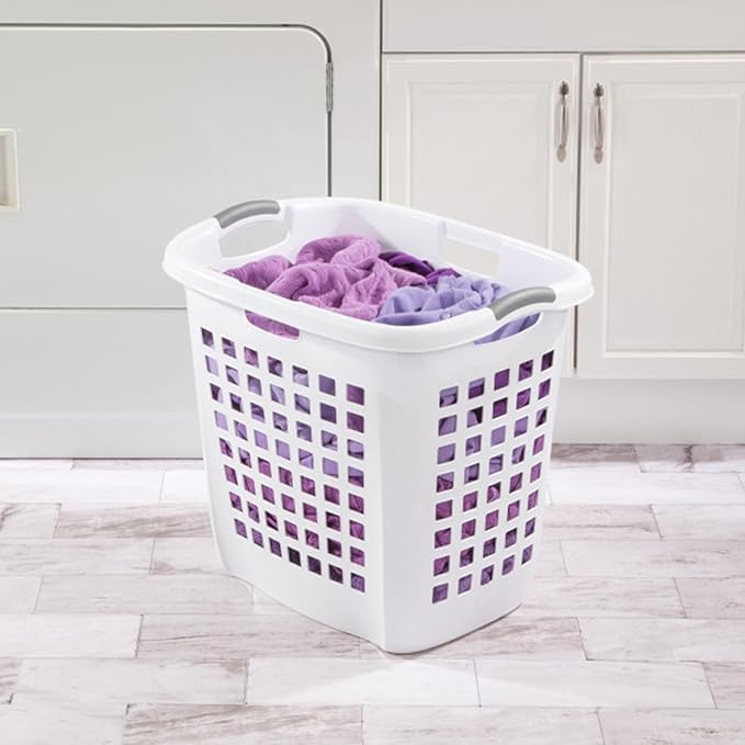 Sterilite Ultra Easy Carry Laundry Hamper, Comfort Handles to Easily Carry Clothes Between the Bedroom and Laundry Room, Plastic, White, 12-Pack