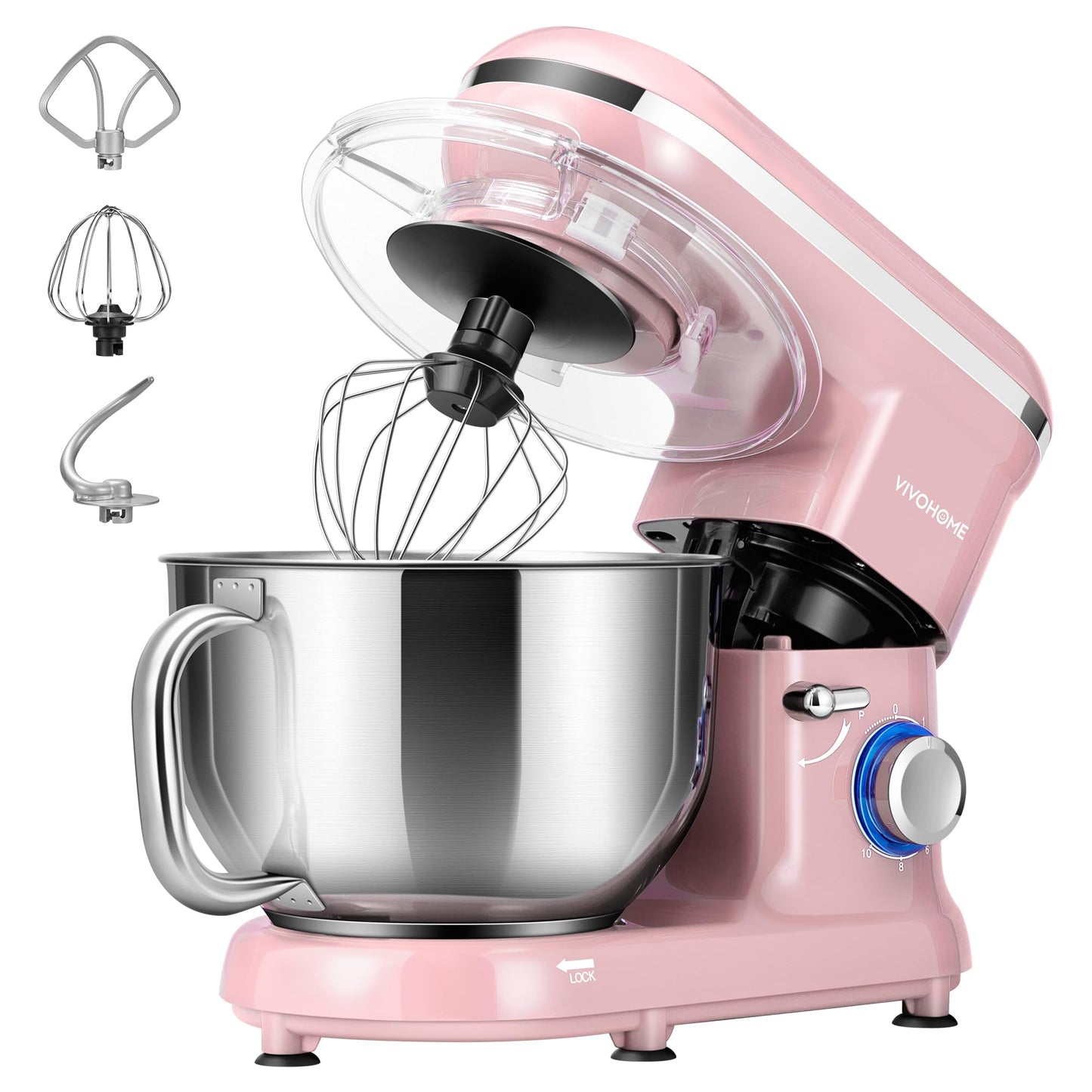 VIVOHOME Stand Mixer, 6-Quart Tilt-Head Kitchen Mixer with Bowl, Pink
