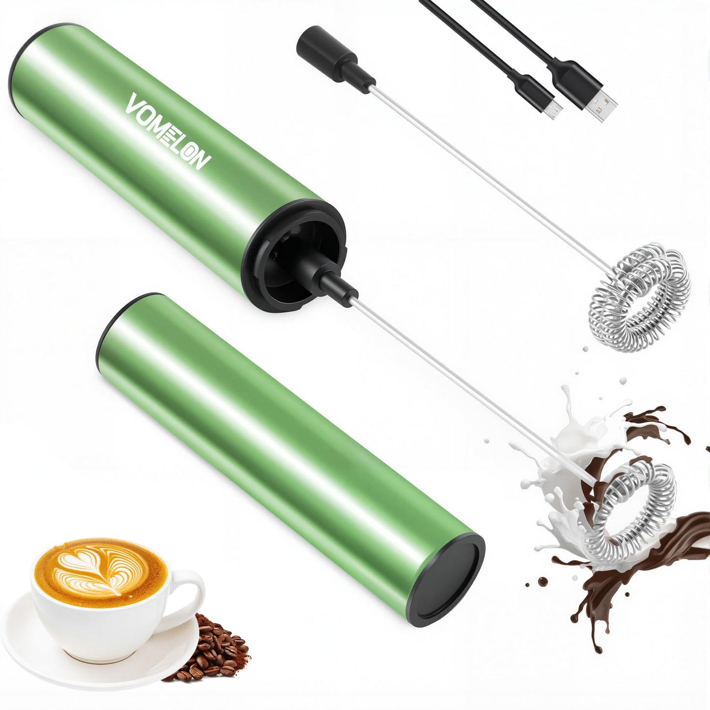 Rechargeable Milk Frother Battery Operated,2-Speed Portable Travel Frother,Electric Milk Foamer Coffee Frother for Latte, Cappuccino, Hot Chocolate Drink Mixer with Double Mini Whisks and USB Cable