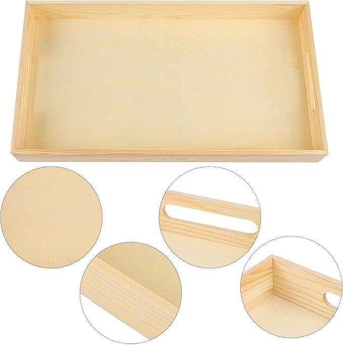 Aodaer 7 Pieces Wooden Trays, Wooden Nested Serving Trays, Rectangular Shape Wood Serving Tray with Handles for Kitchen Party Dinner Snacks