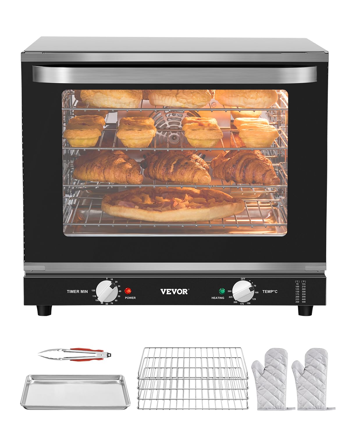 VEVOR Commercial Countertop Oven, 66L 4-Tier Toaster Ovens with Tempered Glass Door, Wire Racks & Tray, 2800W Stainless Steel Baking Ovens for Restaurant Bakery (AC208~240V,60Hz, 6-20P Plug & Outlet)