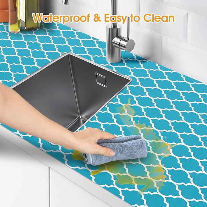Shelf and Drawer Liner for Kitchen Cabinets Non-Adhesive, Strong Grip Non-Slip Thickened Cabinet Liners for Shelves, Waterproof Mats for Dresser Cupboard, Green/White, 23 in x 20 Feet