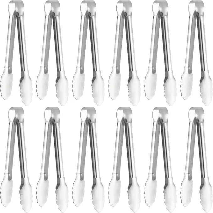 Serving Tongs, Stainless Steel Kitchen Cooking Food Buffet Mini Salad Appetizer Tong Small 6 Pack 7 Inch