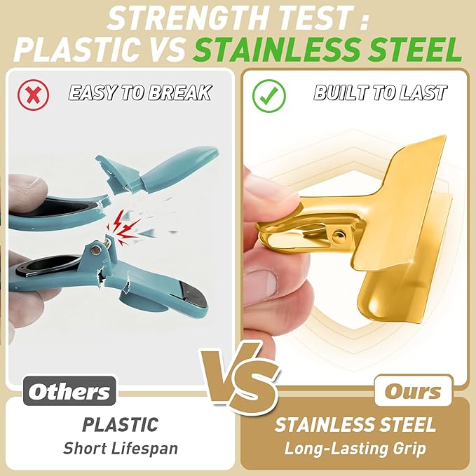 Funfery 24 Pack 3 Inch Stainless Steel Gold Chip Clips Strong Bag Clips Large Clip for Food Packages,Metal Kitchen Food Clip for Snack Home&Office Paper Heavy Duty