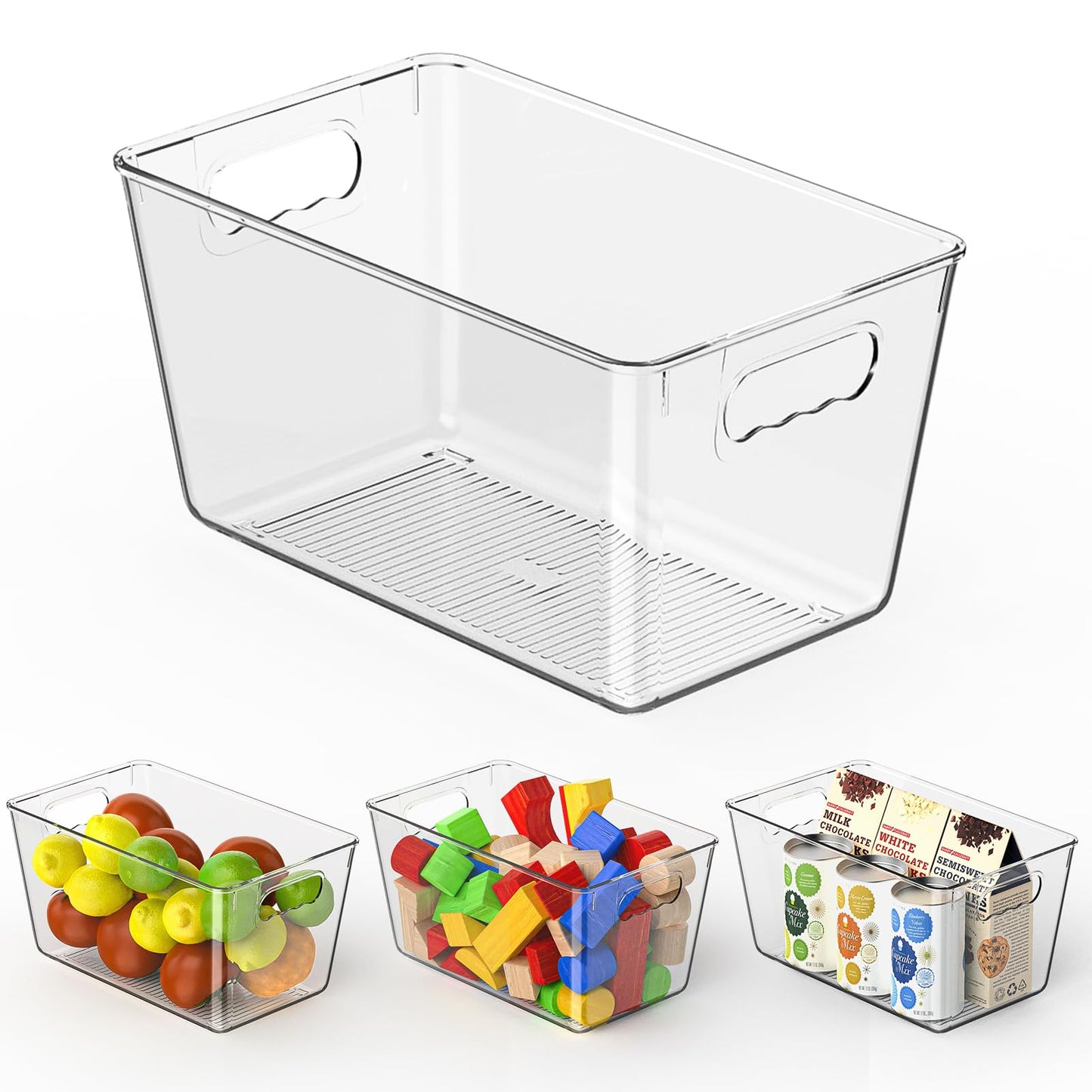 Clear Fridge Organizer with Handles & Lids, 6 Pack Large 11.5×7.5×6 Inch