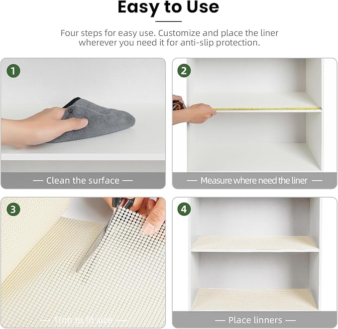 BAGAIL Drawer and Shelf Liner, 17.5 in X 10 Ft Non-Adhesive Shelf Liners for Kitchen Cabinets, Thick Strong Grip Liners for Desk, Shelves, Bathroom Drawers, Cabinet Protection - Cream