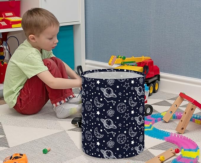 Kids Laundry Basket Space Hamper for Nursery Star Hamper Cute Kids Storage Bin Organizer Room Decor for Home(Starlit sky)