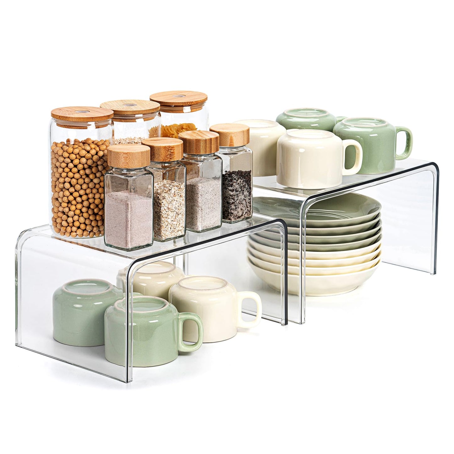 Bobomoment Clear Cabinet Organizer, Stackable Shelf Organizer Set of 2