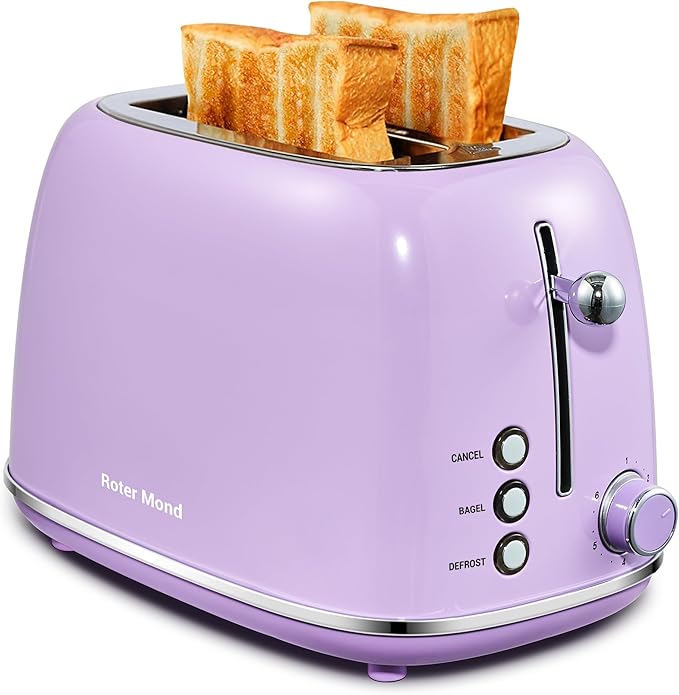 Roter Mond 2 Slice Toaster Retro Stainless Steel with Bagel, Cancel, and Defrost Functions, 6 Bread Shade Settings, Extra Wide Slots and Removable Crumb Tray, Green