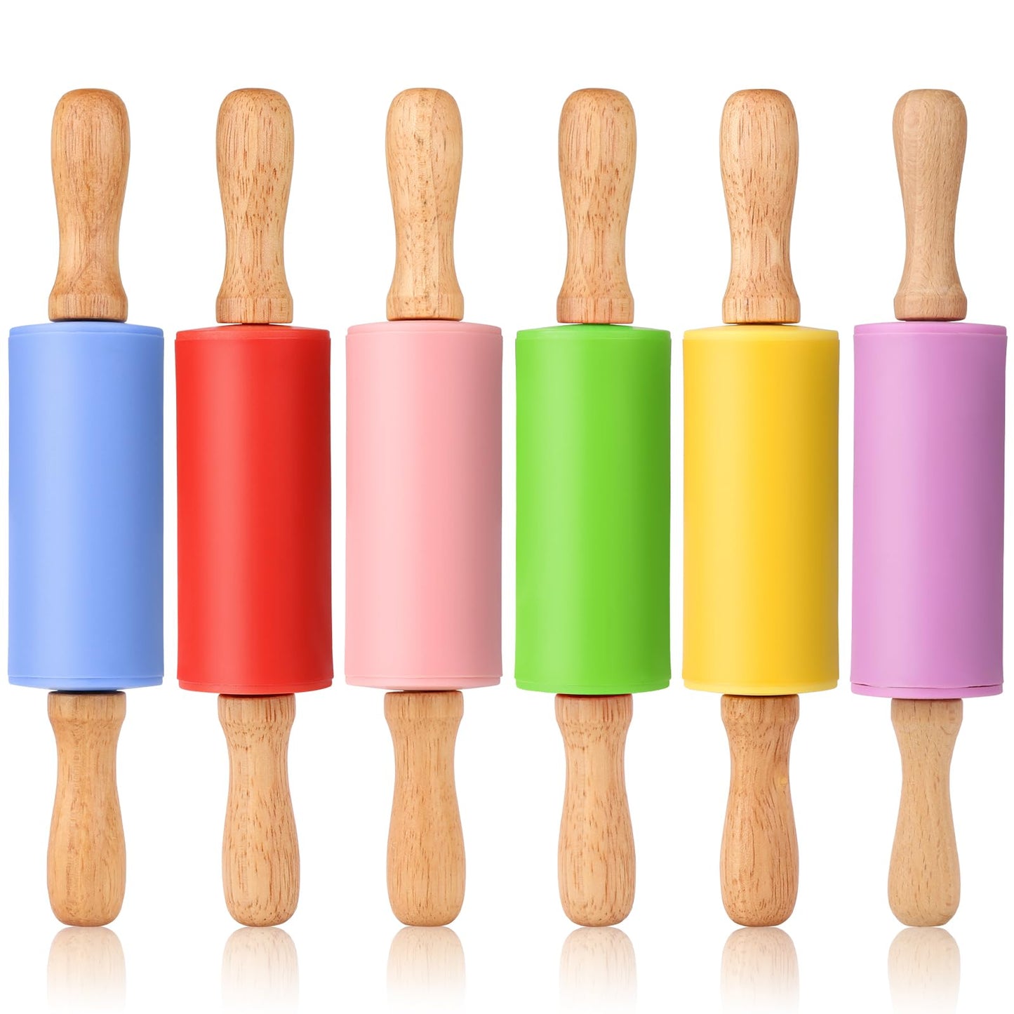 Honglida Mini Silicone Rolling Pin for Kids, Non-stick Surface Wood Handle, 9 Inch 2 Pack