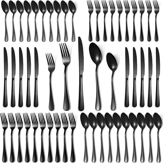 Silverware Set,40-Piece Stainless Steel Flatware Set for 8(Black)