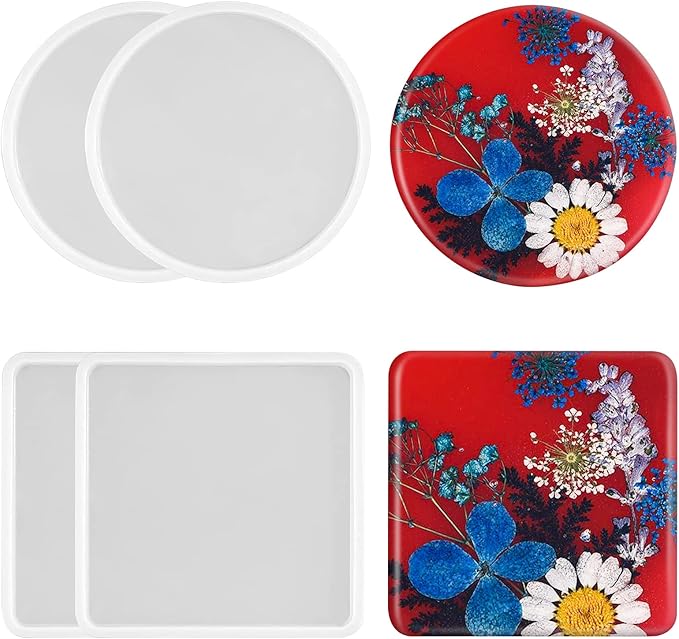 2 PCS Thickened Coaster Resin Mold, 7.5 Inches & 5.5 Inches Silicone Mold for Epoxy Resin Casting, DIY Coasters, Bowl Mats, Candle Holders, Home Decoration