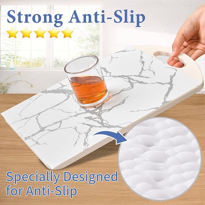 Drawer and Shelf Liner for Kitchen Cabinet: 23.6 in X 20 Ft Non Slip Waterproof Shelf Paper Non Adhesive Refrigerator Liners Silver Marble Easy Liners for Bathroom with Knife Tape Measure