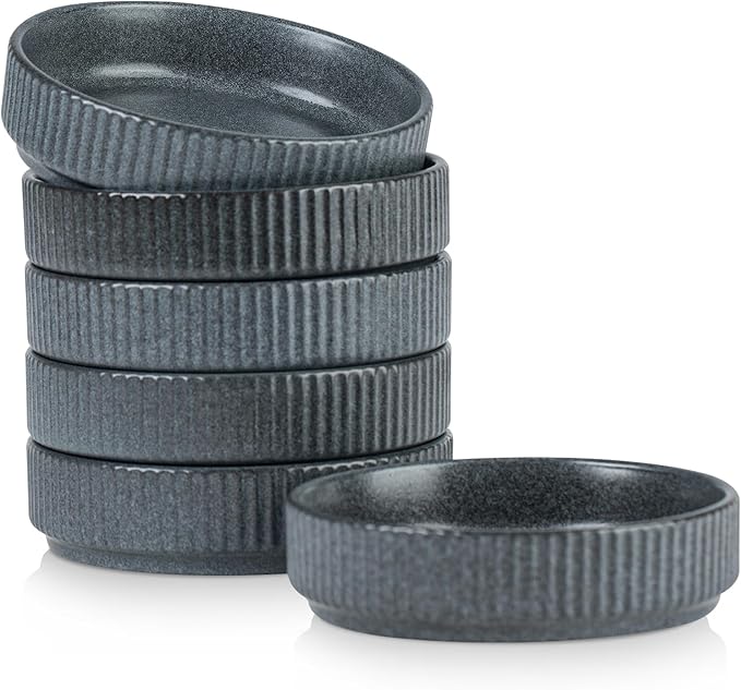 famiware Ceramic Soy Sauce Dish, 4oz Dipping Bowls Set of 6, Smoky Blue