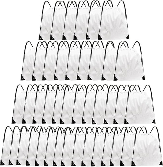 Drawstring Backpack Bulk 42 Pcs String Backpack Drawstring Bags Cinch Bag Sackpack for Men Women Gym (White)