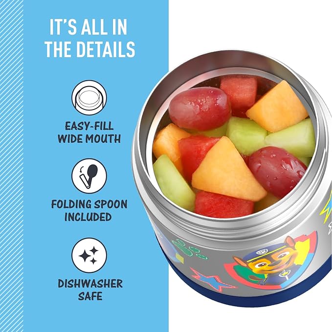 THERMOS FUNTAINER Insulated Food Jar, 10 Ounce, Kid Friendly Food Jar with Foldable Spoon, Paw Patrol