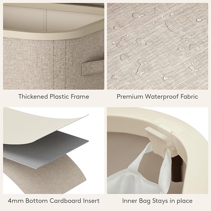 Lifewit 85L Large Laundry Basket with Lid, Laundry Hamper with Plastic Handles and Removable Bag, Foldable Tall Dirty Clothes Hampers for Laundry for Laundry Room, Bedroom, Bathroom, Dorm, Beige