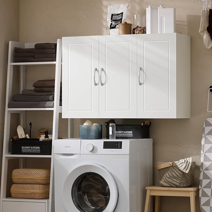 Haotian Wall Cabinet for Laundry Room, Wall Storage Medicine Cabinet for Bathroom Kitchen Garage, Linen Tower Bath Cabinet with Shelf, White FRG231-L-W