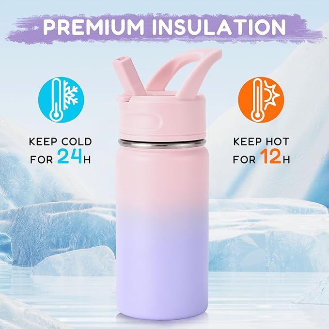 12oz Water Bottle for School, Water Bottles with Straws, Insulated Water Bottles, Stainless Steel Vacuum Insulated Bottle, Leak-Proof, BPA-Free, Candy Couple