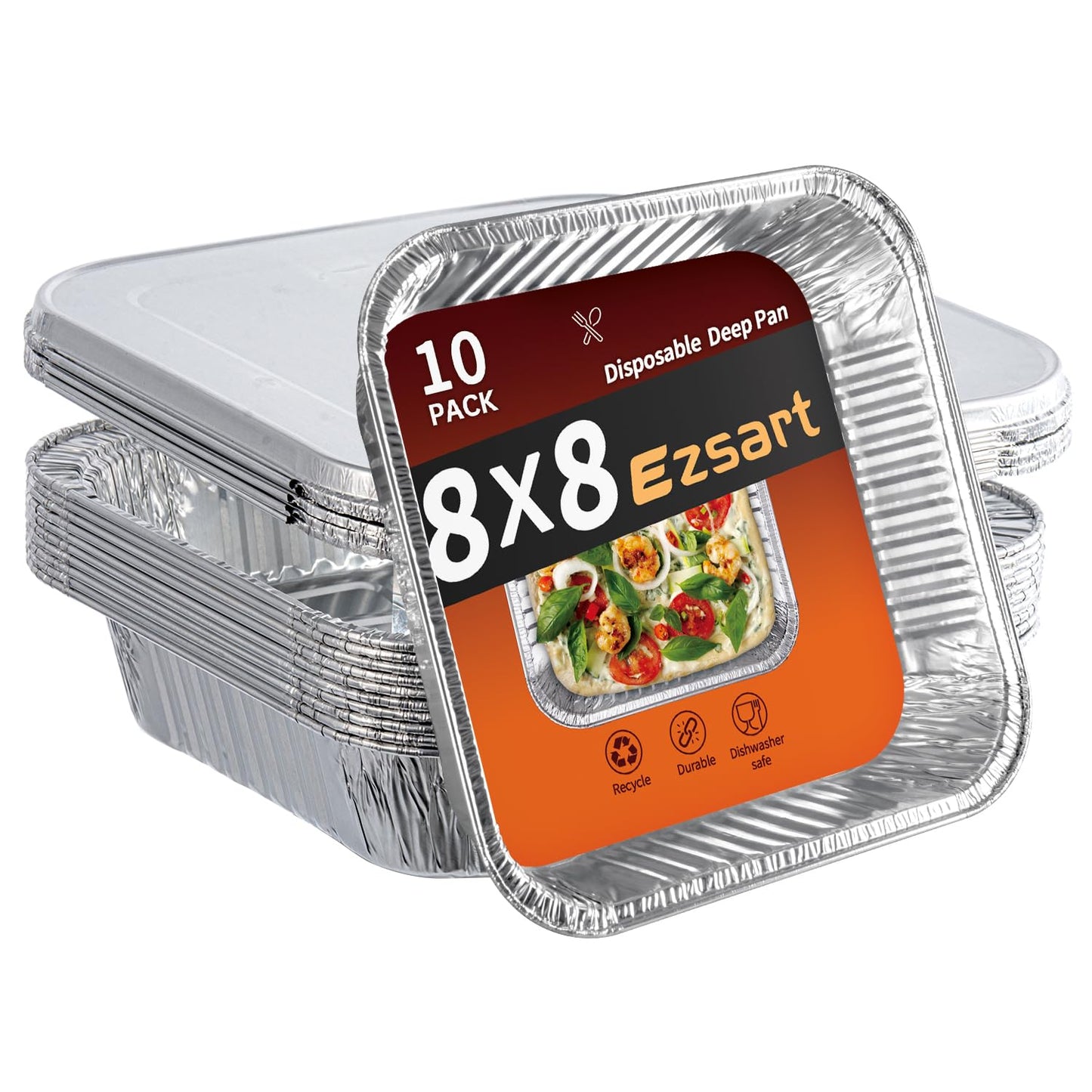 Ezsart 50 Pack 8x8 Aluminum Pans, 8x8 Baking Pan Disposable Foil Pans