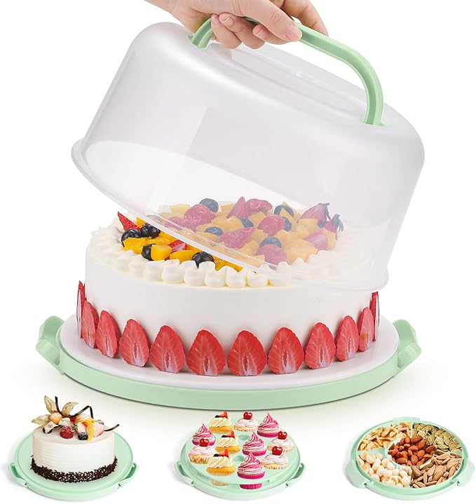 Cake Holder, BPA-Free 10 inch Cake Container with 2 Handles Cupcake Carrier