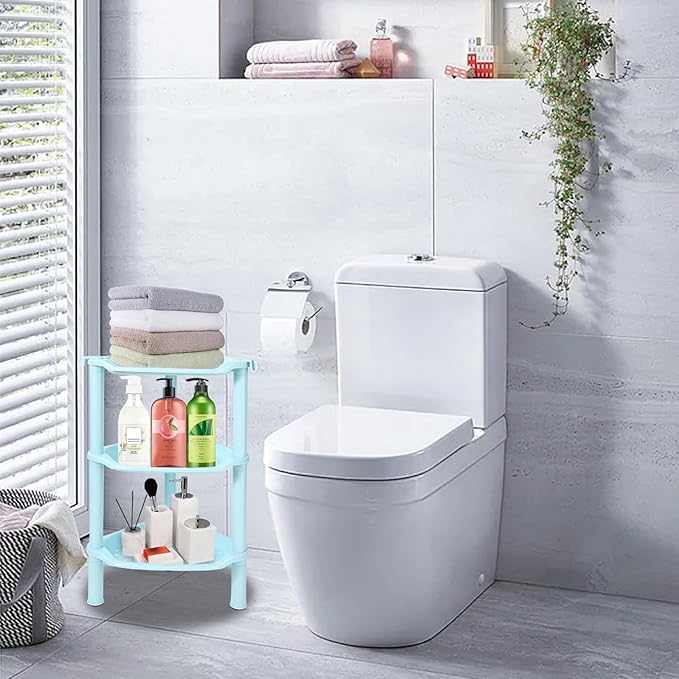 3 Tier Shower Caddy Organizer Shelf Corner, 13.5 x 10 x 26 Inches, Rustproof, Plastic Shower Rack Stands for Inside Bathroom, Bathtub, Shower pan, Blue (Round Slot Blue 3 Tier)