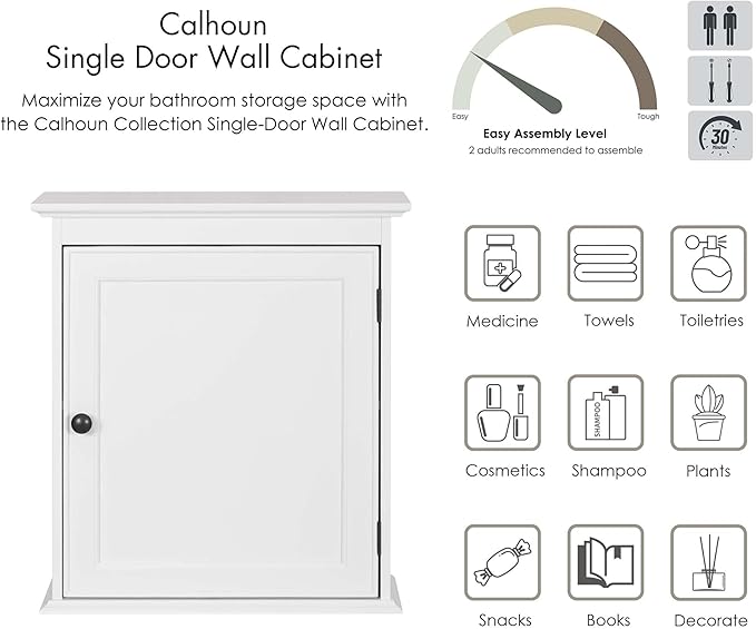 Spirich Small Bathroom Wall Cabinet, Wall Mounted Storage Cabinet, Medicine Cabinet Organizer for Bathroom, Kitchen, Living Room, White