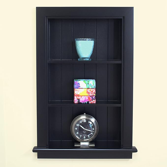 Fox Hollow Furnishings 14x24 Aiden Recessed Wall Niche Medicine Cabinet Replacement, in The Wall Bathroom Cabinet Insert Shelf/Shelves, Made in North America, Real Wood, NO MDF, Beadboard, Black