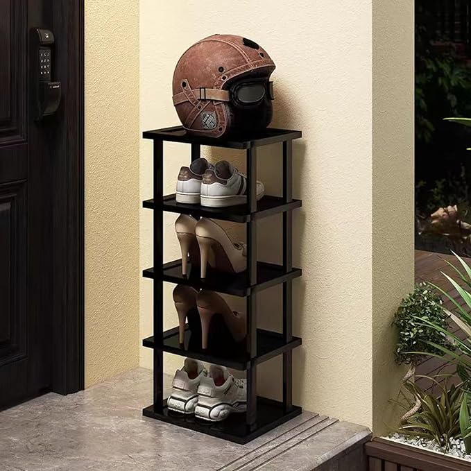 Vertical Shoe Rack - Tall Narrow Shoe Rack Organizer for Small Spaces,5 Tier Bamboo Shoen Shelf for Entryway,Closet,Corner,Doorway,Skinny Shoe Shelf Space Saving Shoe Storage,Free Stackable DIY