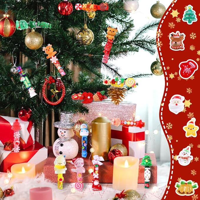 JOICEE 60 Set DIY Christmas Clothespins Kit,60 Colored Wooden Clothes Pins 111 Mini Resin Figures Bows and Stickers pens 200 Beads for Backpacks Christmas DIY Crafts Gifts Xmas Stockings Decor