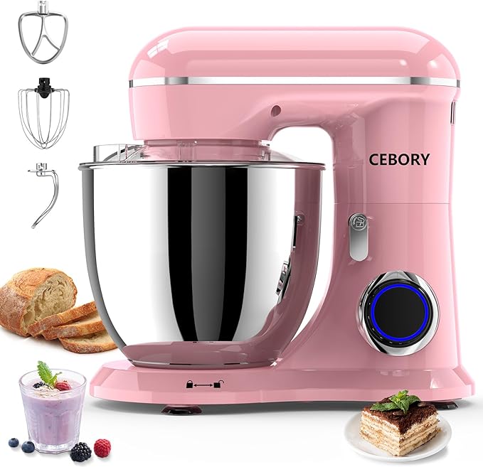 CEBORY 3-IN-1 Electric Stand Mixer, 6.5QT Bowl 660W 10-Speed Kitchen Mixer, Household Food Mixers include Dough Hook, Beater and Whisk, Bread Cake Mixer for Baking and Most Home Cooks, Red
