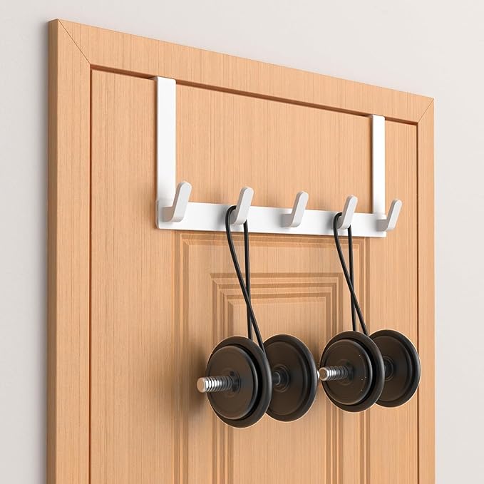 Over The Door Hooks Hanger with Extended Arms, Fits 1 3/8" Doors, L7U - Coat Rack, Bathroom Accessories and Towel Organizer Holder for Coat Robe Hat - 1 Pack, Glossy White