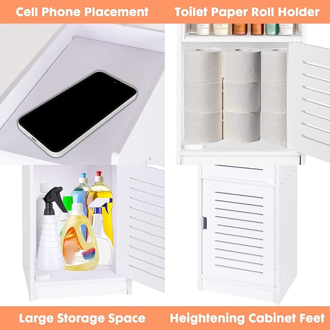 ShellKingdom Toilet Paper Holder Stand, Small and Slim Bathroom Storage Cabinet for Bathroom Small Spaces, 29.1 x 9.5 x 7.9 inch