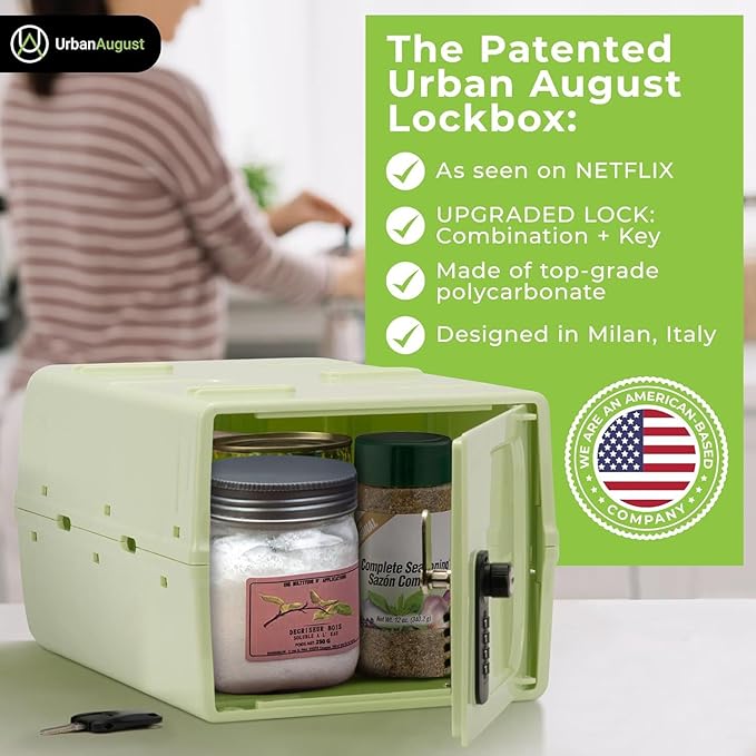 Urban August Dual Combination & Keyed Lockbox - Lockable Box for Everyday Use - Multi-Purpose lock for Home & Office Safety - Made of Industrial-Grade Plastic - One Size (Spring Green)