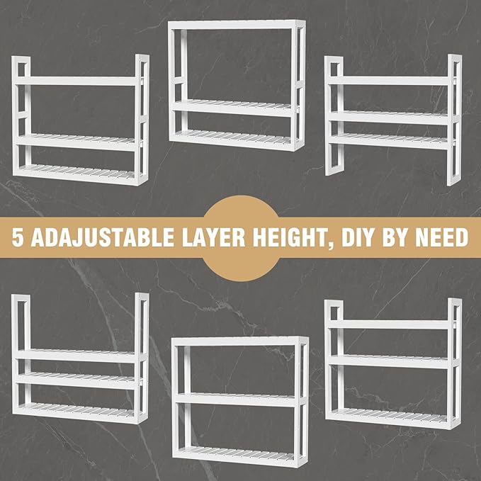 Domax Bathroom Shelves Over Toilet Storage - 3 Tier Wall Mounted Bamboo Bathroom Shelf Organizer Multifunctional Adjustable Layer Free Standing Utility Shelves for Bathroom Living Room Kitchen, White