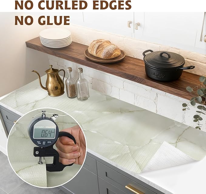 2-Layer Drawer and Shelf Liner for Kitchen Cabinet: 17.3in X 20Ft Non Slip Waterproof Shelf Paper Non Adhesive Refrigerator Liners Cyan Marble Easy Liners for Bathroom with Knife Tape Measure
