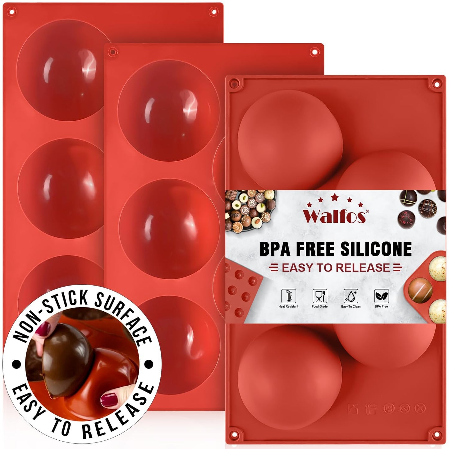 Silicone Fat Bomb Molds, Walfos Silicone Candy Mold, 15 Cavity Round Mold -Perfect for Keto Fat Bomb, Jelly, Dark Chocolate, Mini Peanut Butter Cup, 2 Packs