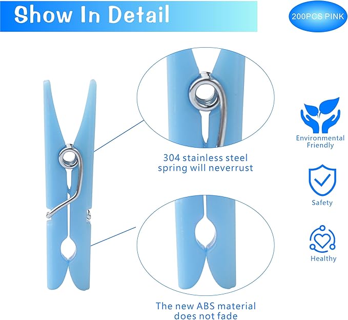 200PCS Blue Plastic Clothes Pins for Girl/Boy Baby Don't say Baby Shower Games, DIY Crafts, Photos 1.35 Inch Small Mini Pins, Tiny Clips for Laundry & Picture Displays Gender Reveal Party Decorations