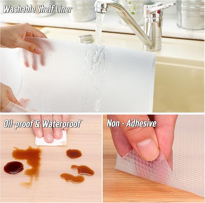Anoak Shelf Liner, 12 Inches x 10(120.1 Inch) FT Non-Slip Cabinet Liner, Diamond Pattern Clear