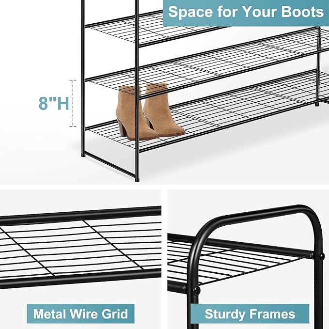 AOODA Long 6 Tier Metal Shoe Rack for Closet Wide Stackable Shoe Storage Organizer for Entryway, Bedroom, Floor, 42-Pairs Men Sneakers Shoe Shelf with Wire Grid, Black