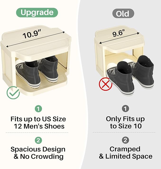 Kitstorack 10 Tiers Stackable Shoe Rack for Closet and Front Door Entrance - Free Standing Plastic Stand, Narrow Tall Vertical Organizer for Small Spaces Storage, White