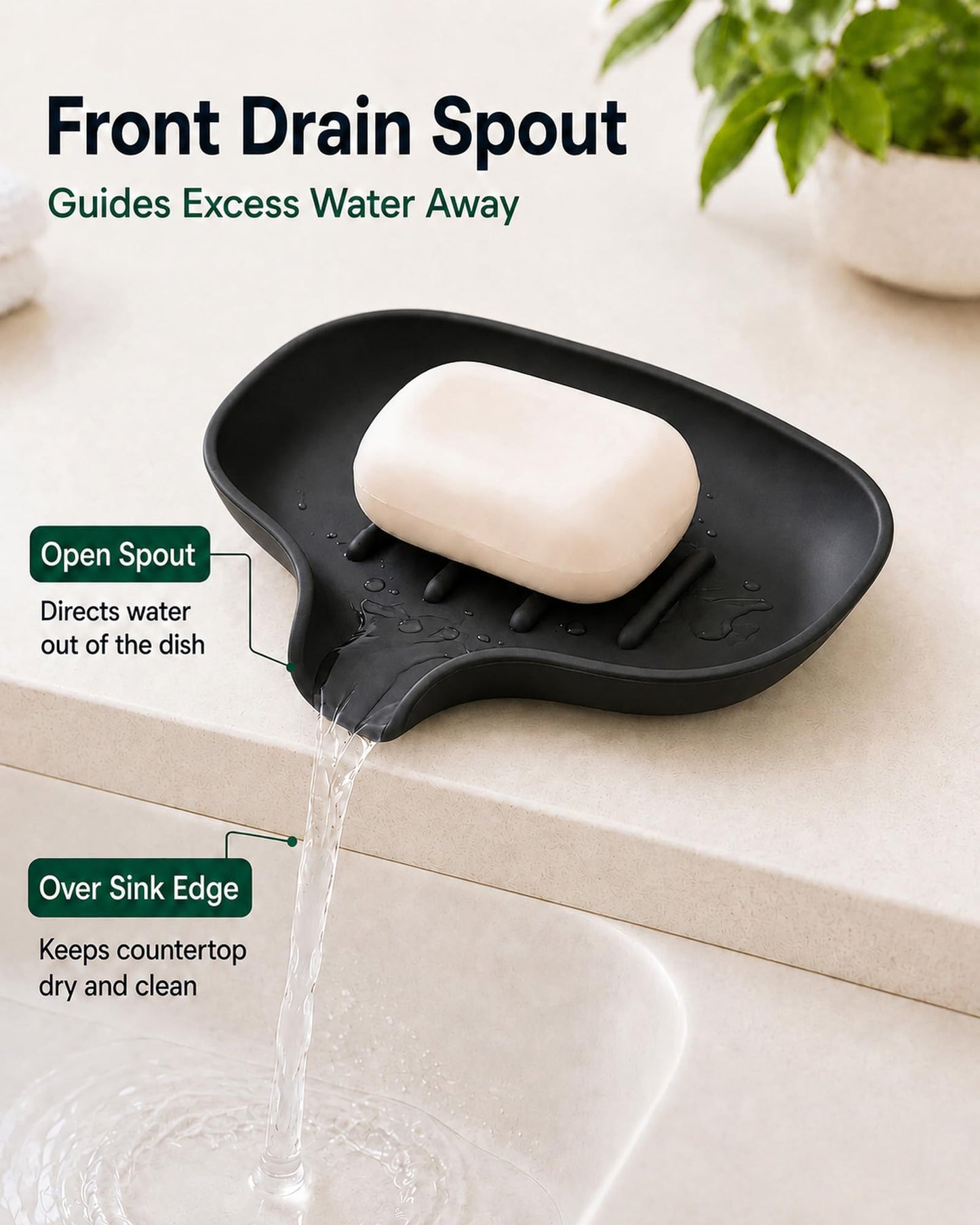3 Pack Silicone Soap Dish for Shower, Bar Soap Holder with Drain Spout