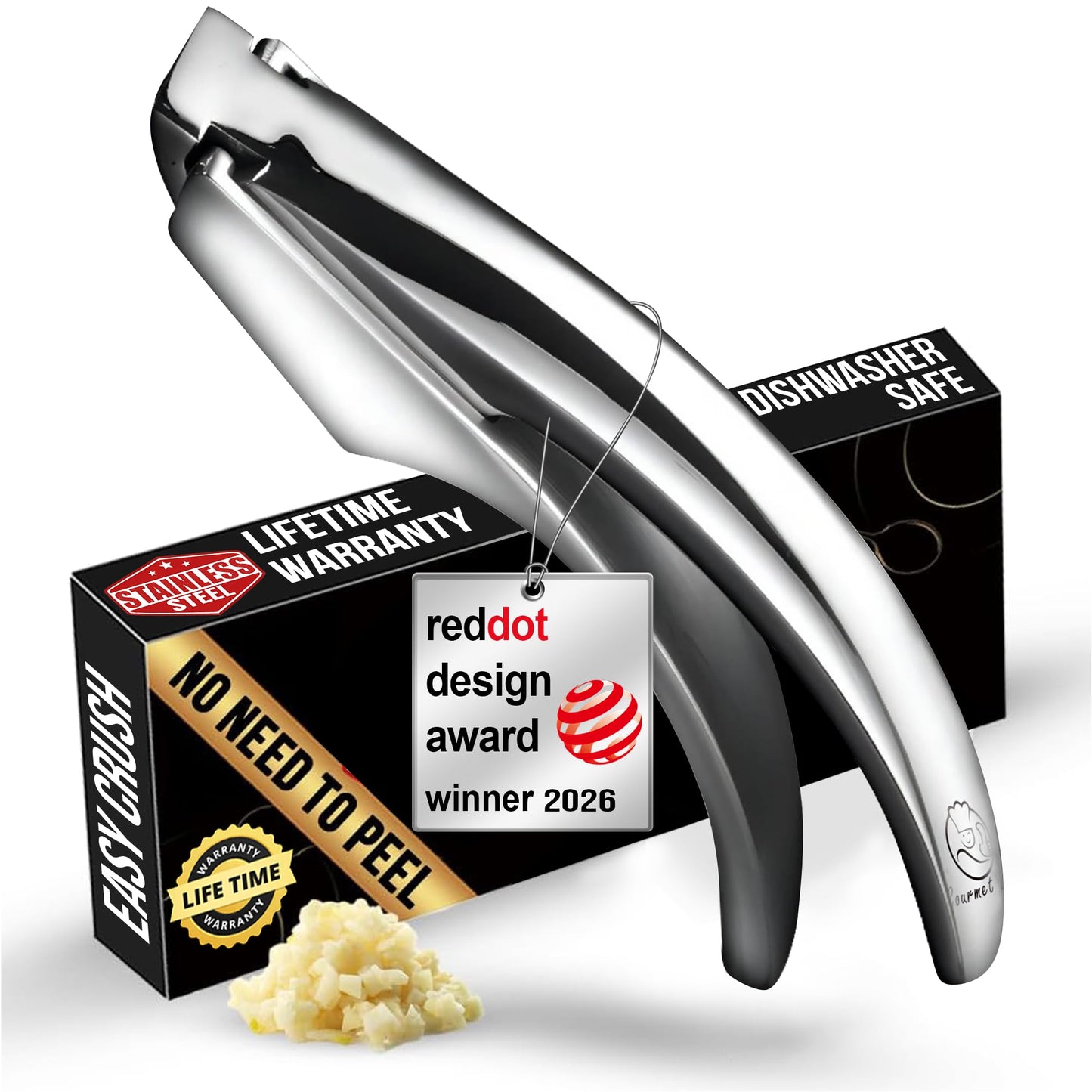 Gourmet Easy Garlic Press Lifetime Replace, No Need to Peel, Coarse Mince