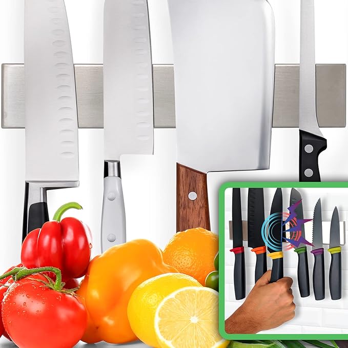 HMmagnets Premium 10 Inch Stainless Steel Magnetic Knife Holder For Wall - Professional Magnetic Knife Strip - Space-Saving Knife Rack/Knife Bar With Powerful Magnetic Pull Force (Upgraded Version)