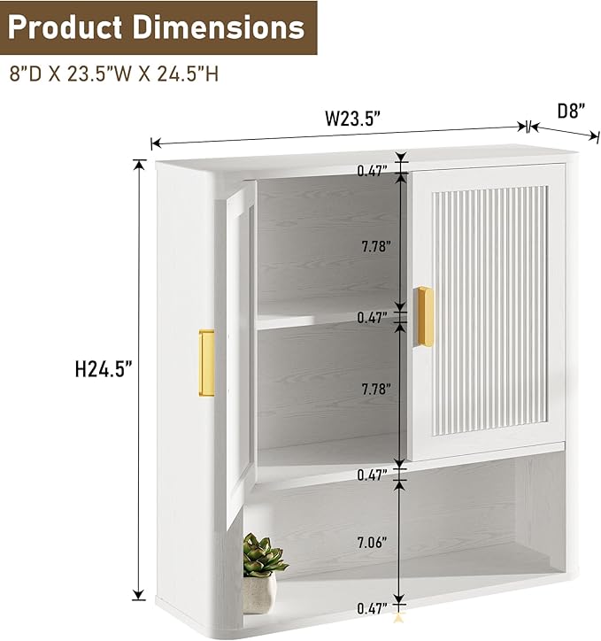 Bathroom Wall Cabinet, Wall-Mounted Medicine Cabinet with Adjustable Wood Shelf & Doors, Floating Bathroom Cabinet Over Toilet for Laundry Room & Kitchen & Living Room (White)