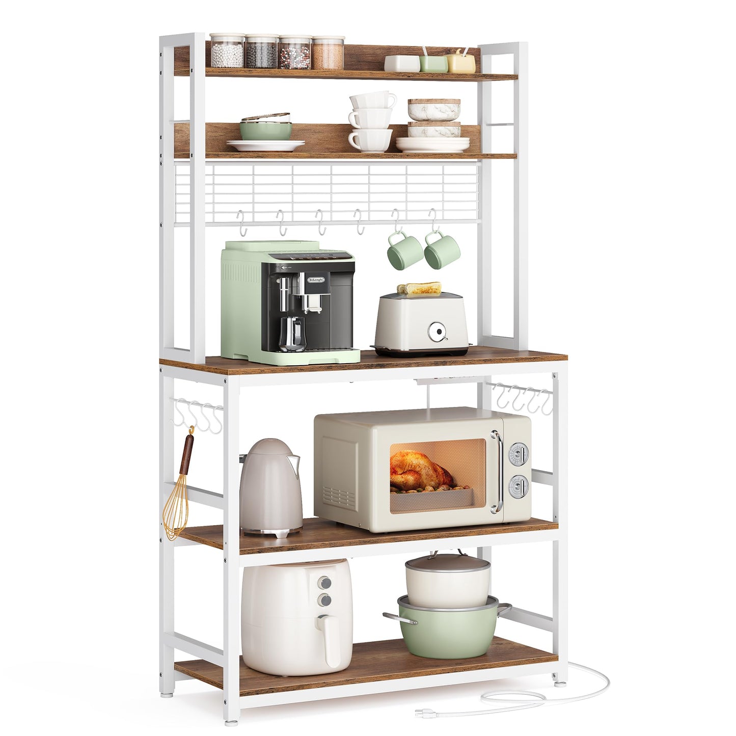 VASAGLE Bakers Rack with Power Outlet, 23.6 Inches Microwave Stand