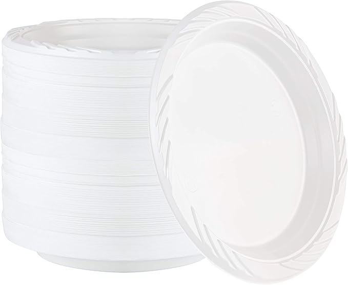 100 Count Disposable 6 Inch White Plastic Dessert Plates