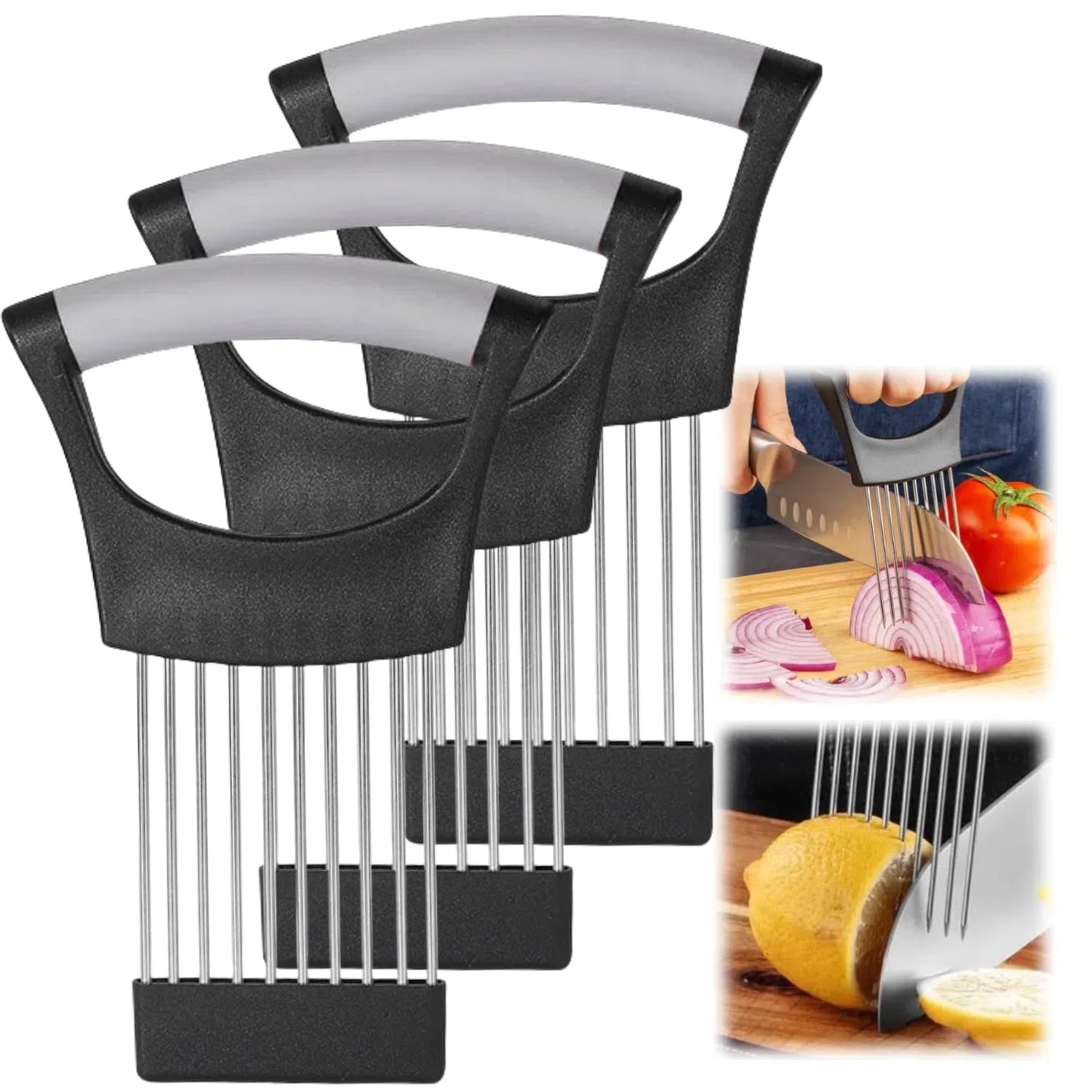Ultra Onion Slice Holder - Stainless Steel Holder for Slicing Meat, Onion, Potato, Tomato - 3 Pack