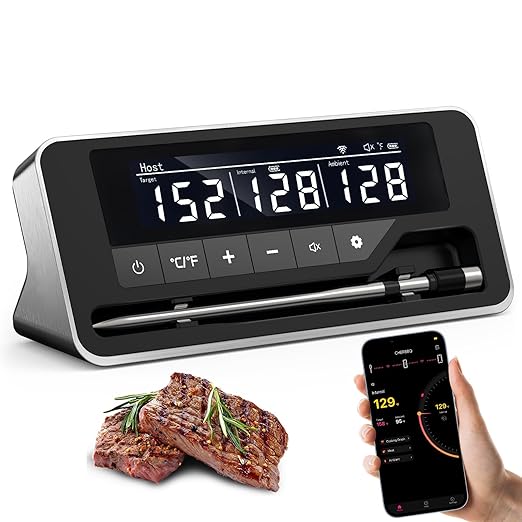 Meat Thermometer Wireless with 2 Probes, 800FT Bluetooth Digital Thermometer with Smart APP, Temp Precise Improved by 100%, Instant Read Food Thermometer with Alerts for Oven Smoker BBQ Grill