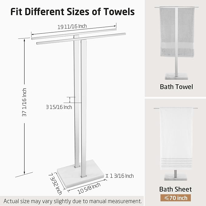 KES Standing Towel Rack with Marble Base, 37" H (Equal Height) Free Standing Towel Racks for Bathroom Floor, Fits Large Bath Towel, 18/8 Stainless Steel Polished Finish, BTH229